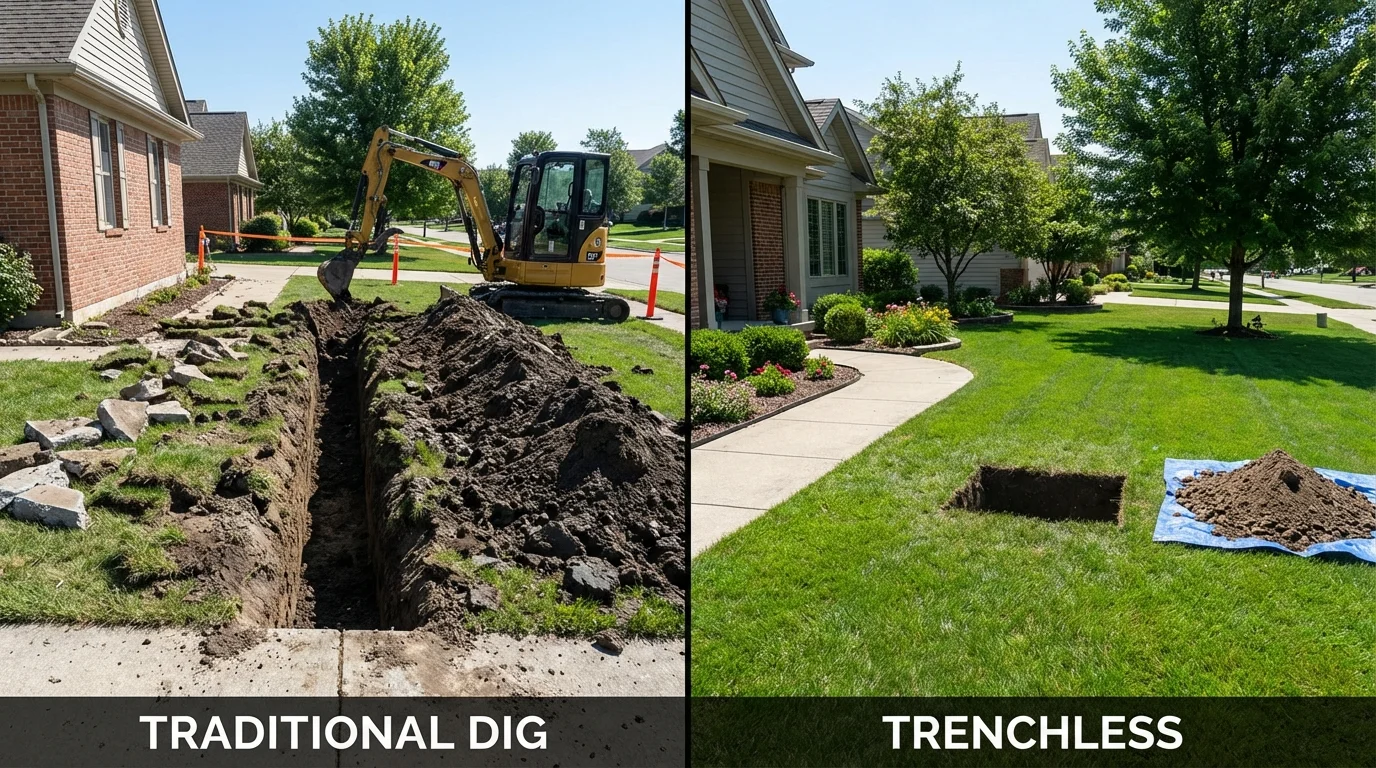 Trenchless sewer repair with minimal yard damage versus traditional excavation in Mars, PA